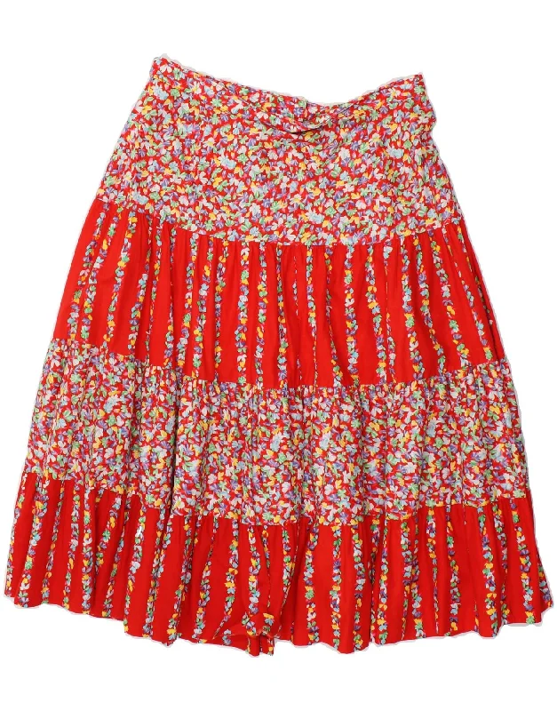 VINTAGE Womens A-Line Skirt IT 42 Medium W28 Red Floral Cotton