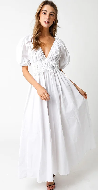 WHITE PUFF SLEEVES MAXI DRESS