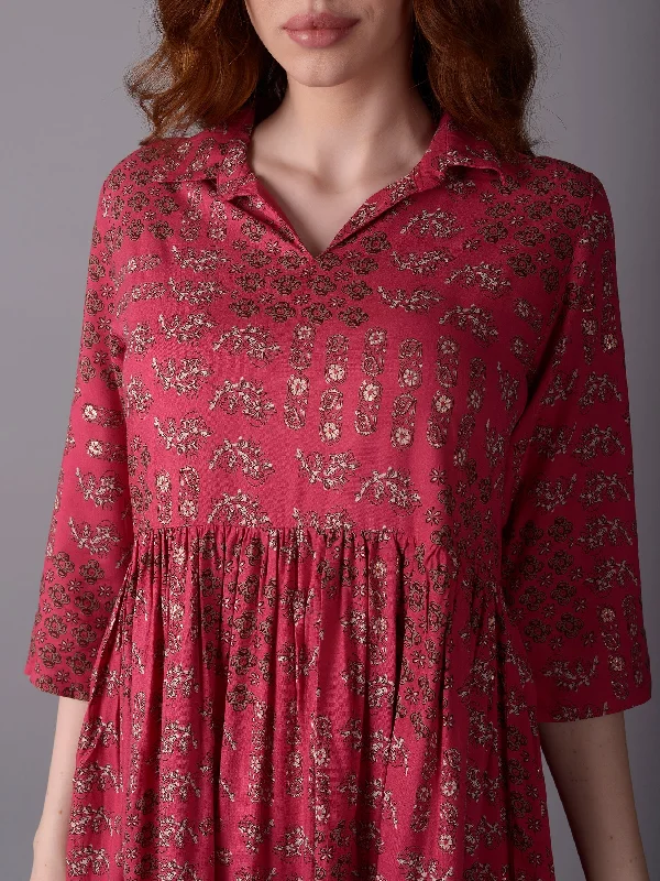 Women Pink Floral 3/4 Sleeve Dress