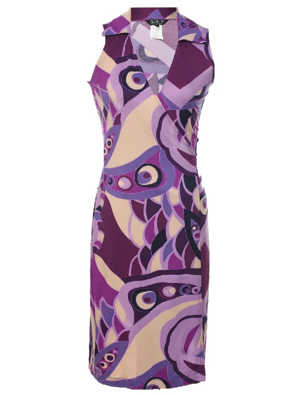 Wrap Sleeveless Y2K Abstract Pattern Dress - S