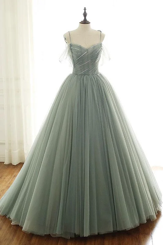 LIGHT GREEN TULLE LONG PROM DRESS, GREEN EVENING DRESS gh2259