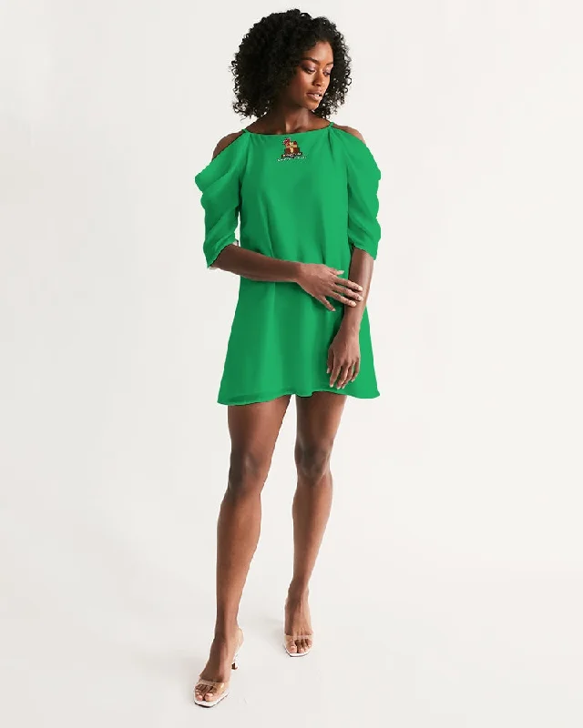 AKH Green Women's Open Shoulder A-Line Dress