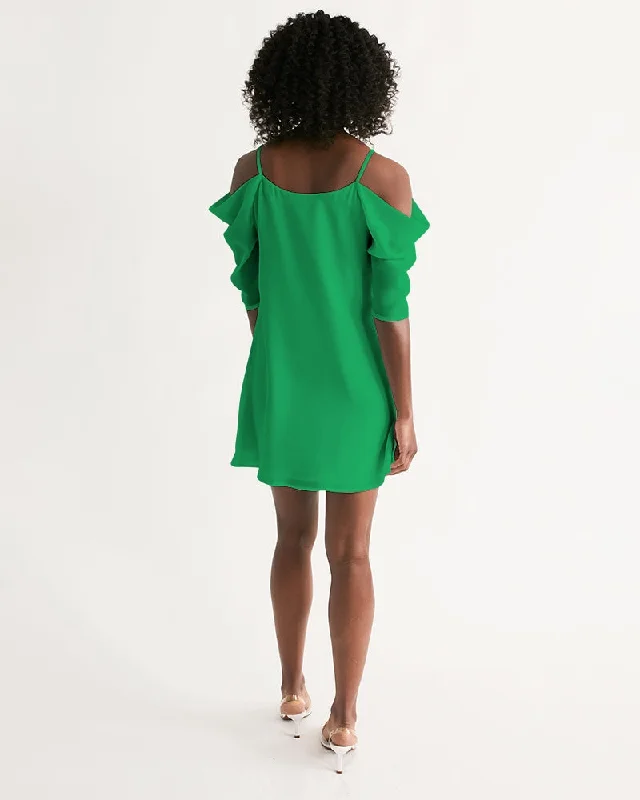 AKH Green Women's Open Shoulder A-Line Dress