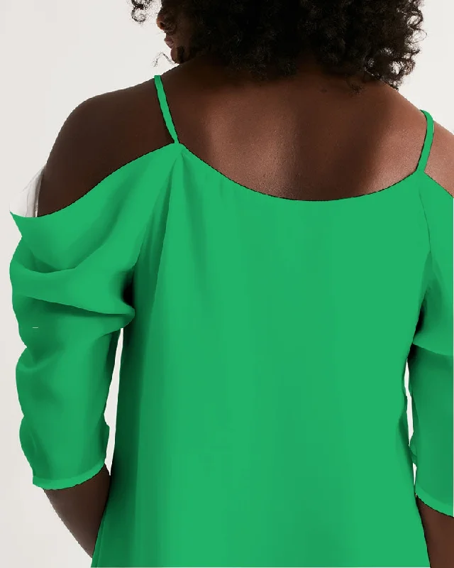 AKH Green Women's Open Shoulder A-Line Dress