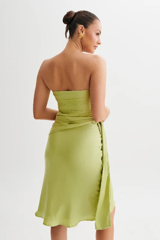 Allegra Satin Ruched Strapless Top - Apple