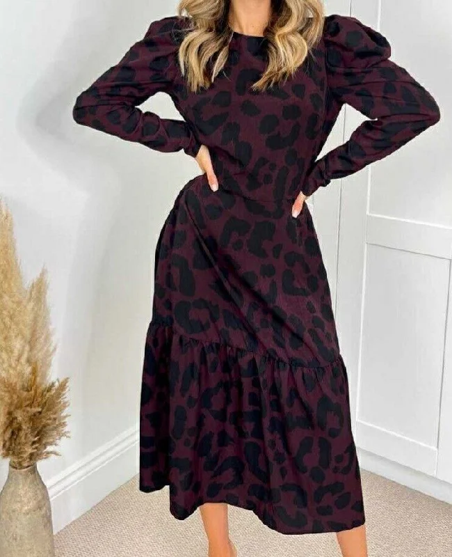 AX Paris Plum Printed Pleat Sleeve Midi Dress Uk6****Ref V382