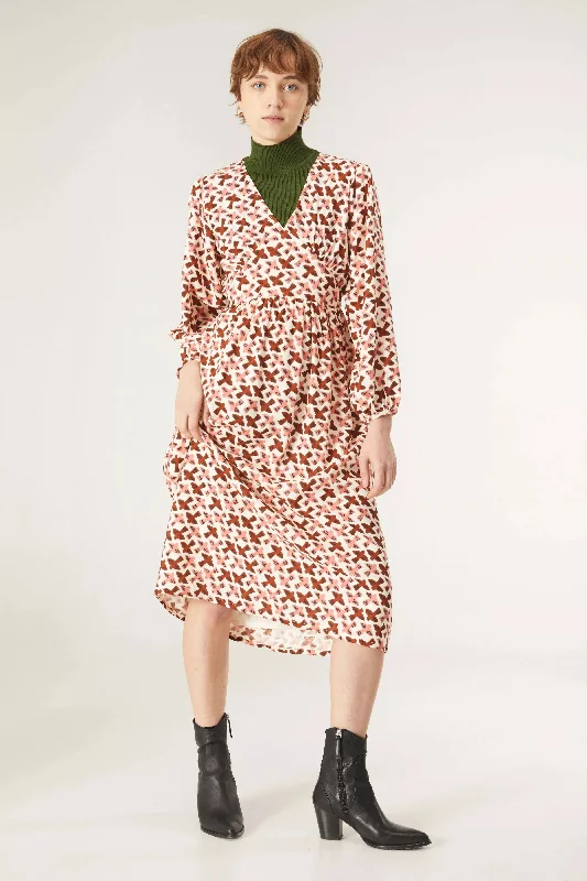 Bird Print Wrap Dress