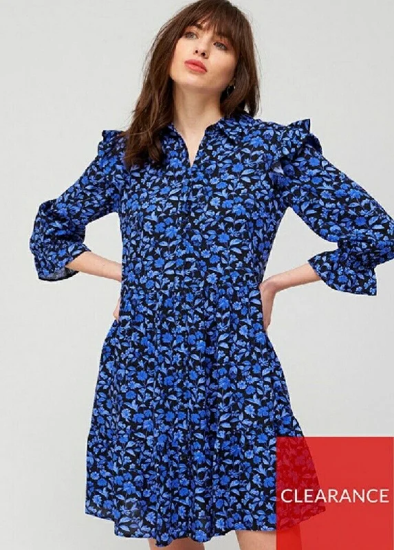 Button Through Shirt Dress Blue Floral UK 20 ****Ref V406