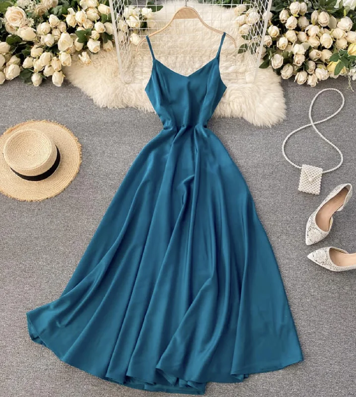 Cute v neck satin dress fashion dress  799