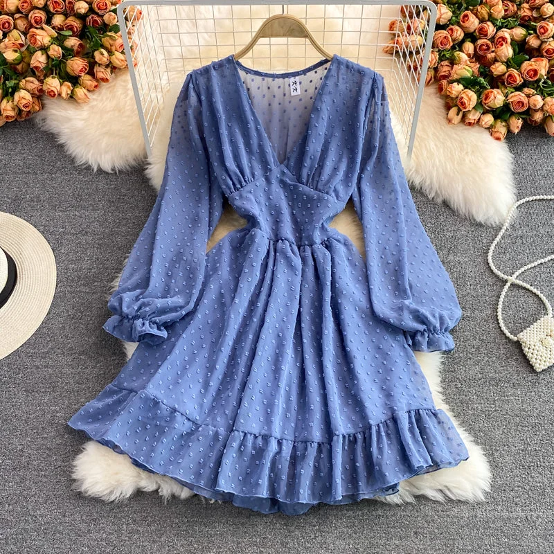 Cute v neck tulle short dress fashion dress  474