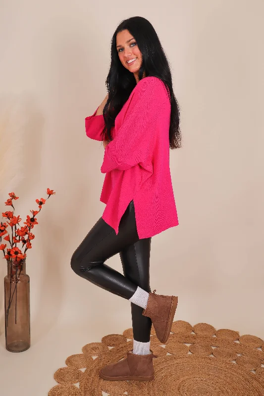 Feel Good Movie Night Sweater-Hot Pink