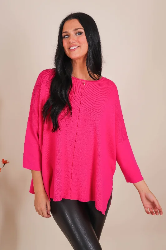 Feel Good Movie Night Sweater-Hot Pink