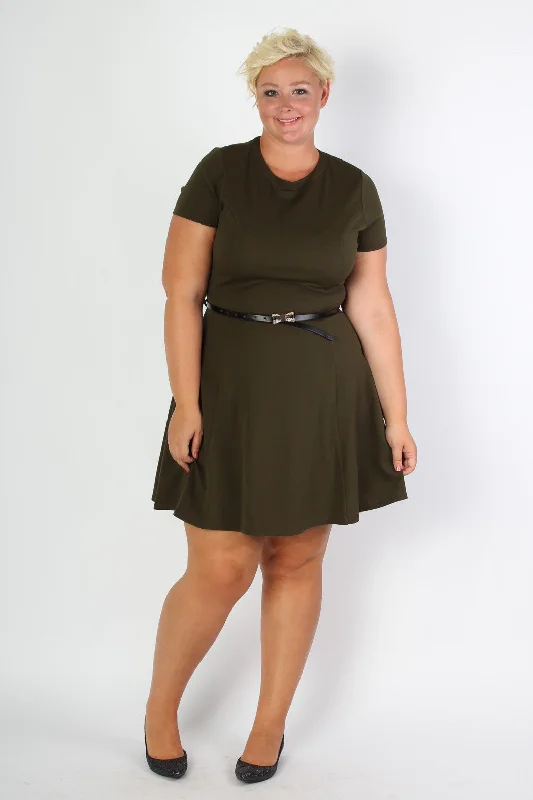 Fitted Dress With Belt - Olive