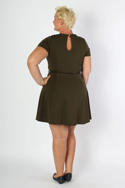 Fitted Dress With Belt - Olive