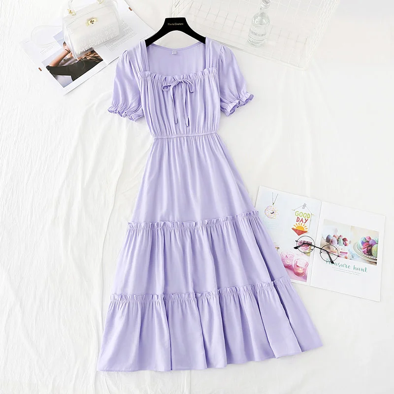 French retro cool wind square collar purple Fairy Dress  4169