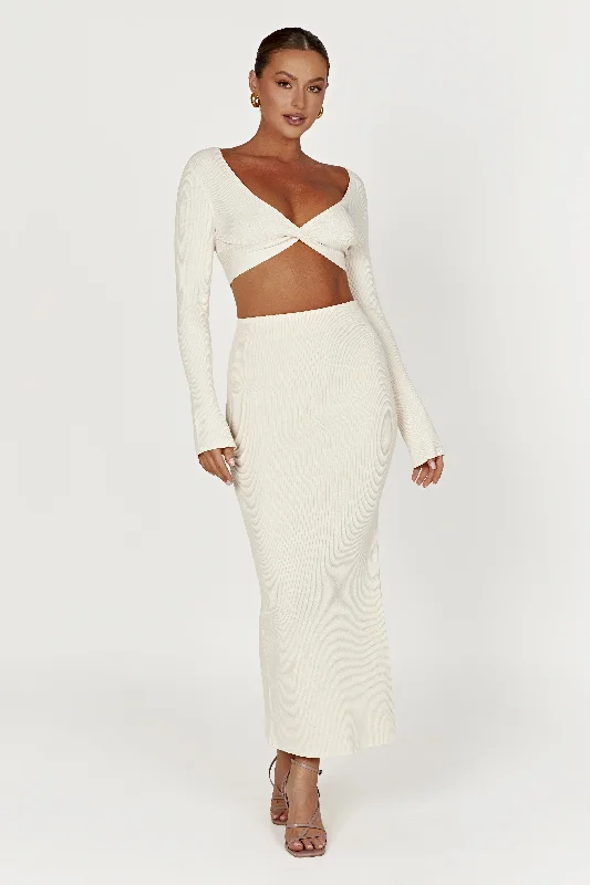 Kaesha Split Maxi Knitted Skirt - Bone