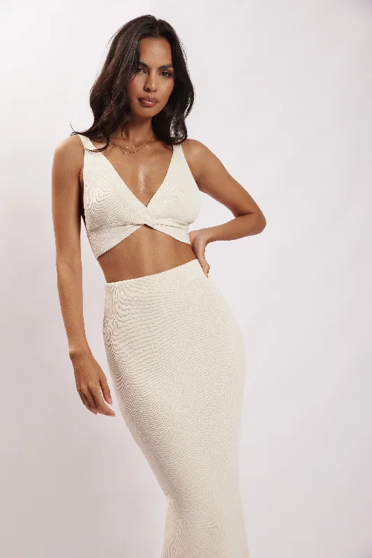 Kaesha Split Maxi Knitted Skirt - Bone