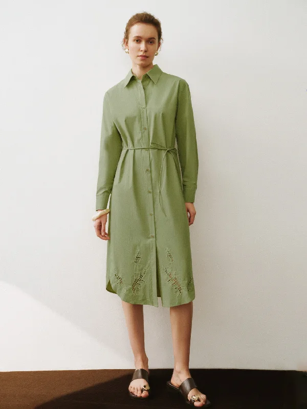 Loose Straight Shirt Dress With Rope