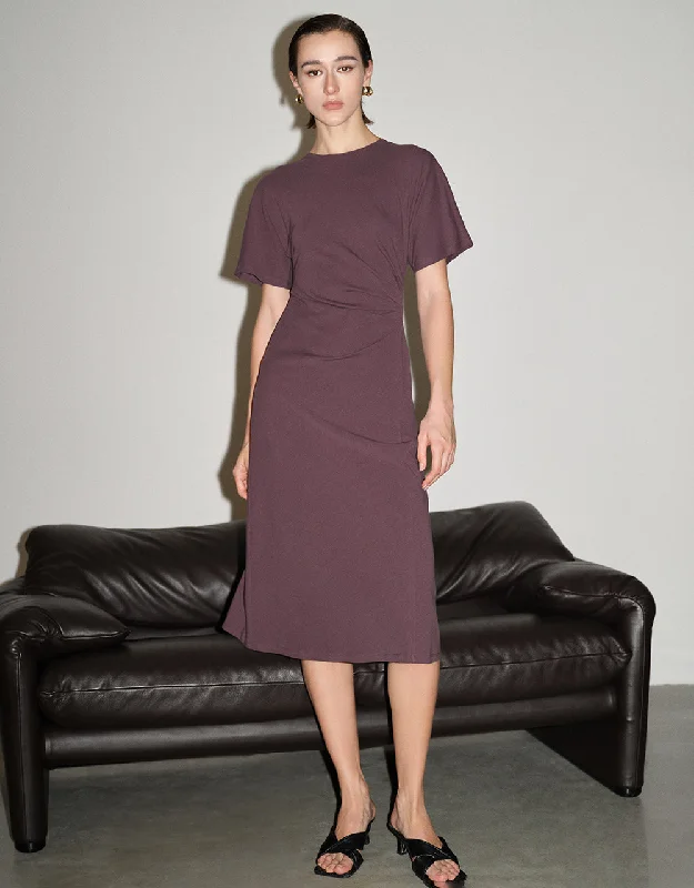 Ruched Crew Neck A-Line Dress