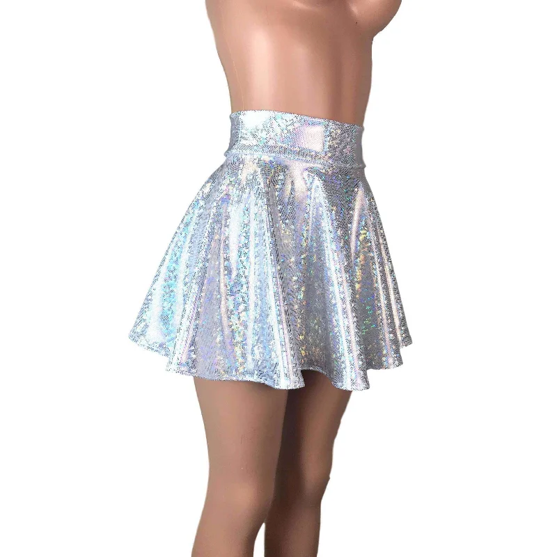 Skater Skirt - Silver on White Shattered Glass Holographic