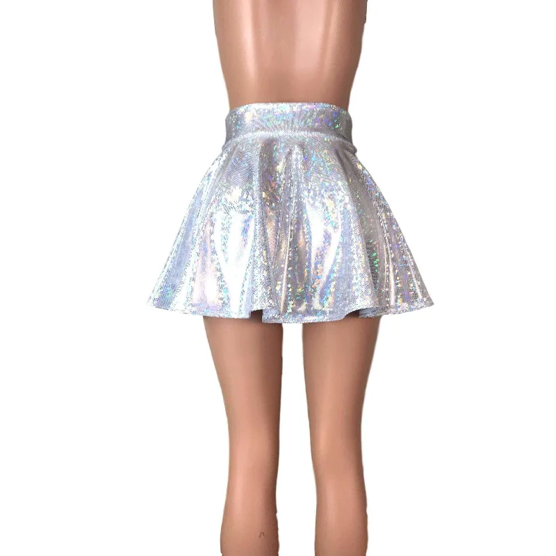 Skater Skirt - Silver on White Shattered Glass Holographic