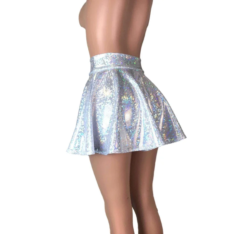 Skater Skirt - Silver on White Shattered Glass Holographic