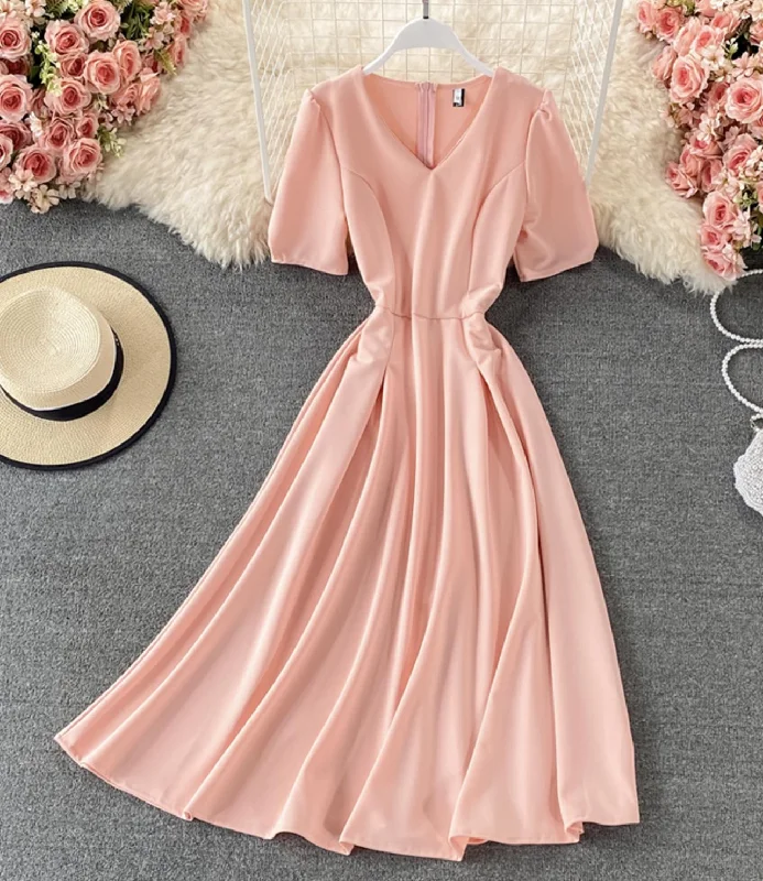 Simple v neck short dress fashion dress  659