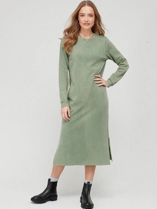 Womens Acid Wash Midi Sweat Dress - Khaki. UK 18 **** Ref V487