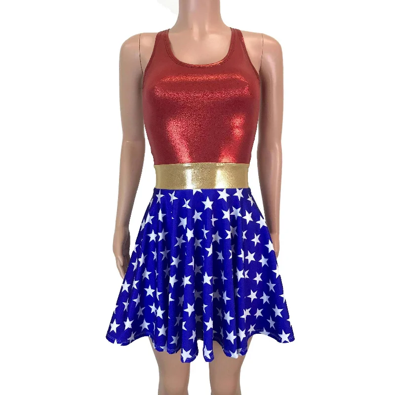 Wonder Woman Skater Dress Costume- Clubwear, Rave Wear, Mini Circle Skirt