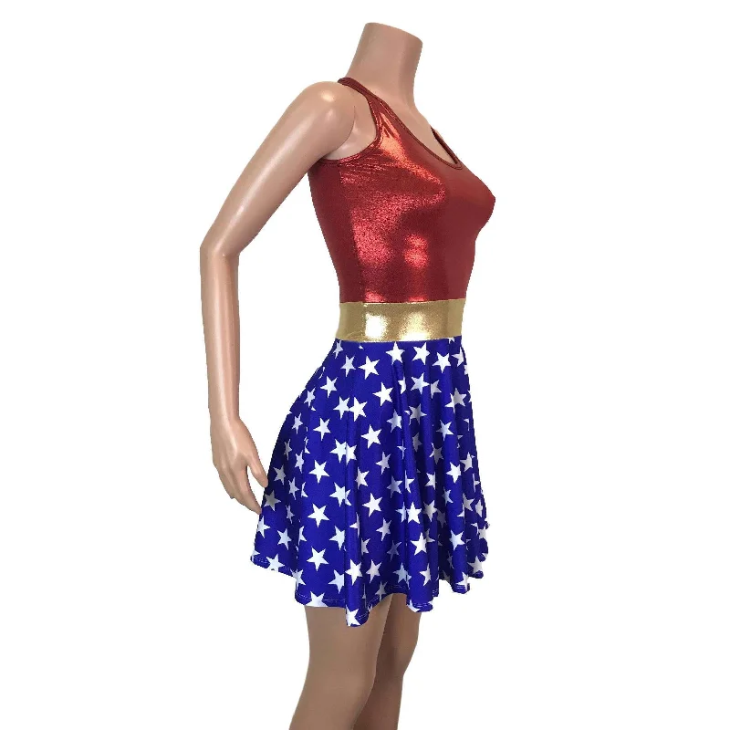 Wonder Woman Skater Dress Costume- Clubwear, Rave Wear, Mini Circle Skirt