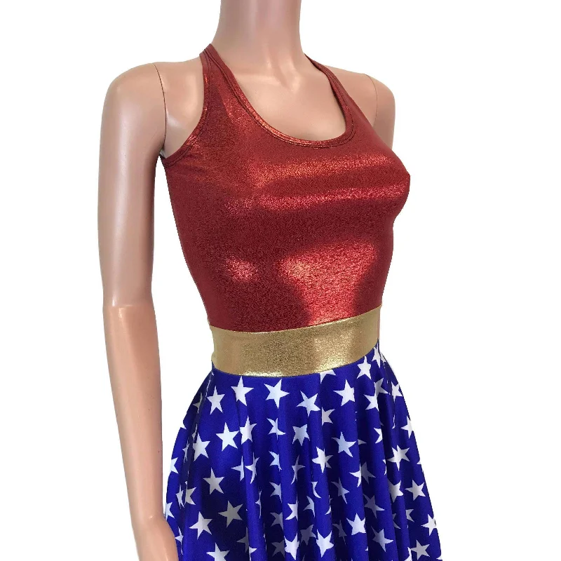 Wonder Woman Skater Dress Costume- Clubwear, Rave Wear, Mini Circle Skirt