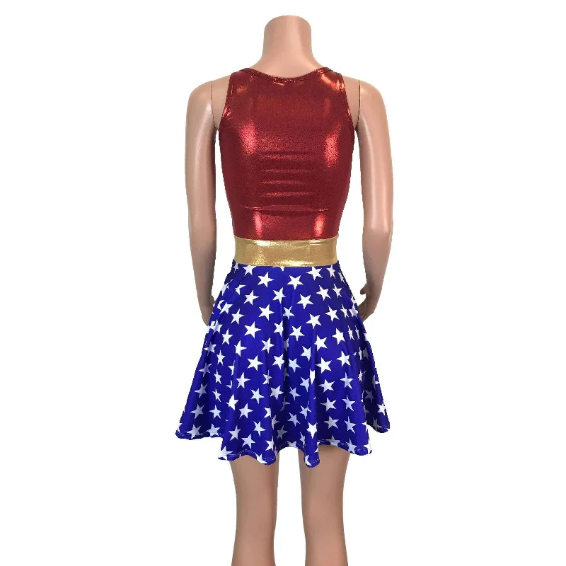 Wonder Woman Skater Dress Costume- Clubwear, Rave Wear, Mini Circle Skirt