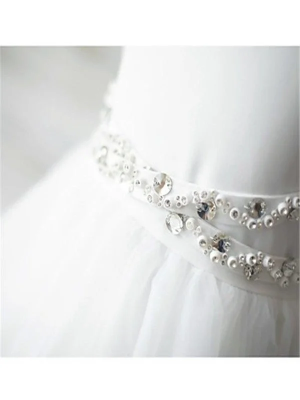 A-line/Princess Spaghetti Straps Sleeveless Beading Organza Flower Girl Dress With Lace OK721