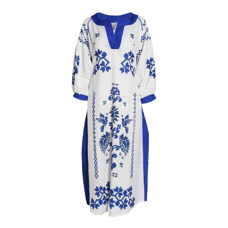 Fahm Women's Off-white and Blue Dress, Free Size