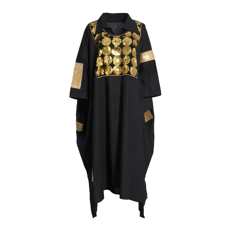 Fahm Women's Black/Gold Dress, Free Size