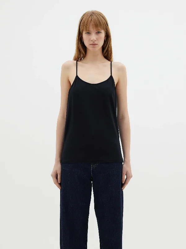 Bassike Fine Bind Strap Tank - Black