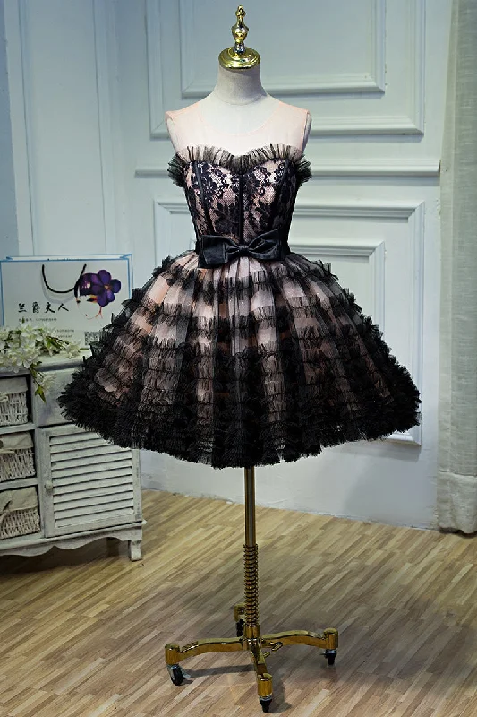 Black A Line Tulle Sweetheart Homecoming Dress, Short  Prom Dress OKN52