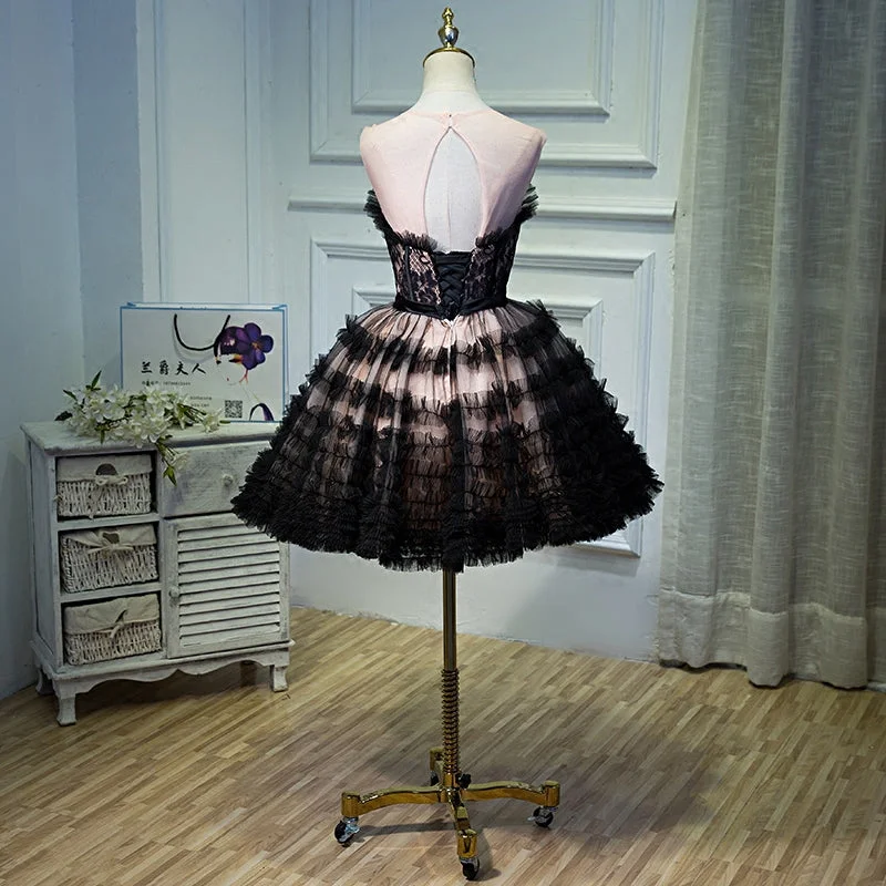 Black A Line Tulle Sweetheart Homecoming Dress, Short  Prom Dress OKN52