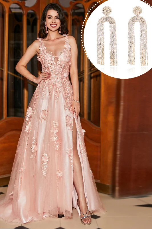 Blush Appliques A Line Spaghetti Straps Prom Dress with Accessory