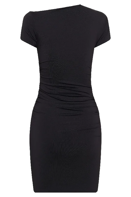 Cersei Ruched Cap Sleeve Mini Dress - Black