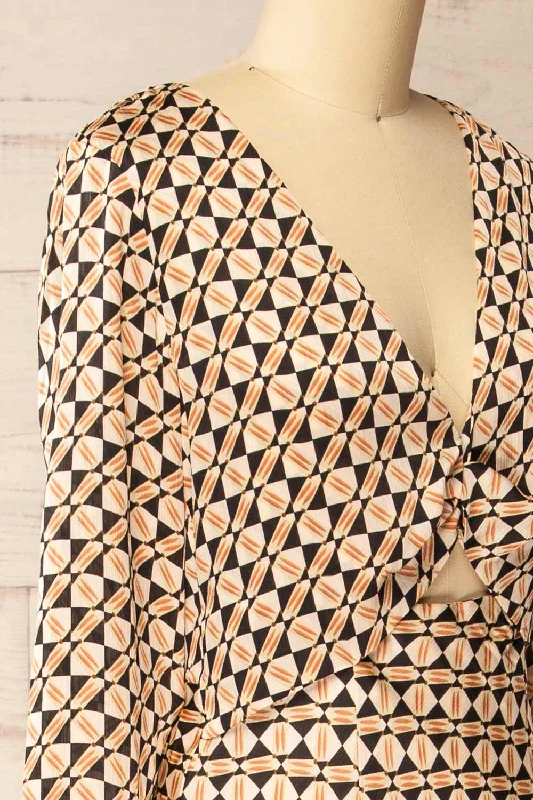 Clamart | Maxi Black & Orange Patterned Dress