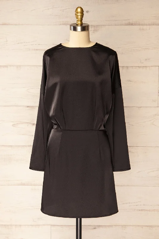 Combault Black | Silky Long Sleeved Dress