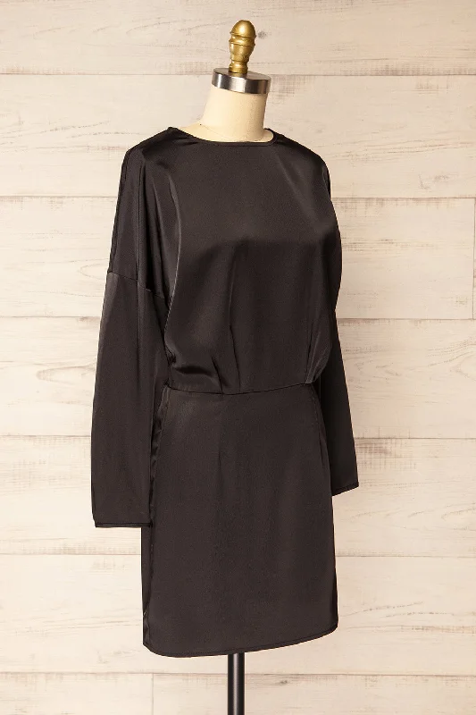 Combault Black | Silky Long Sleeved Dress