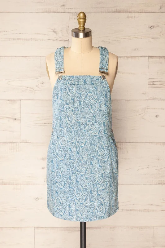 Dika | Short Blue Paisley Overall Dress