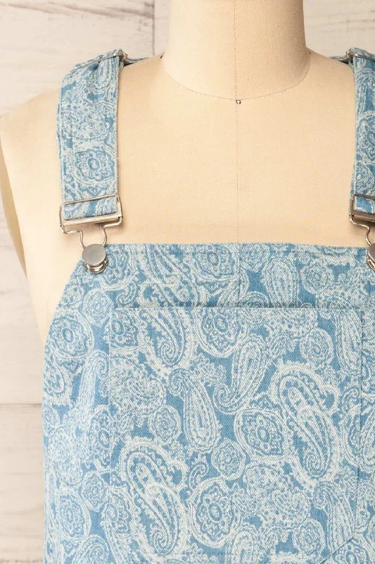 Dika | Short Blue Paisley Overall Dress