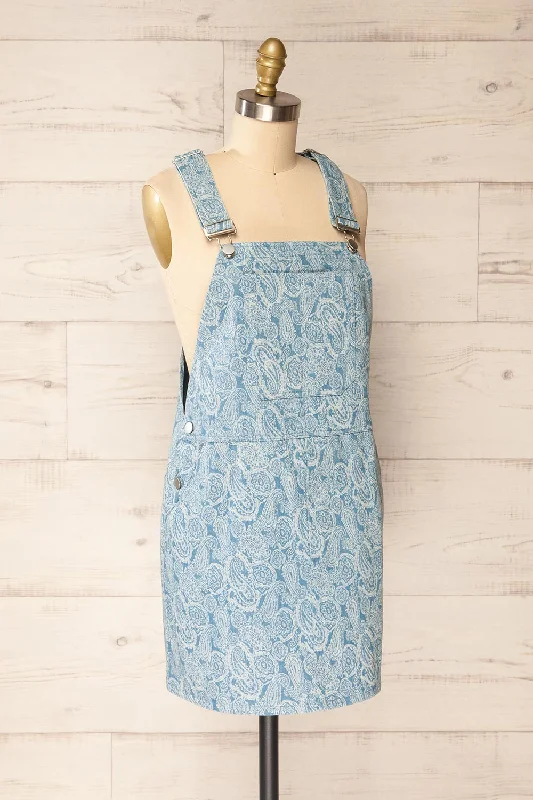 Dika | Short Blue Paisley Overall Dress