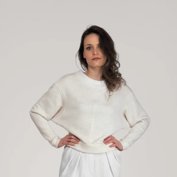 Dolman Sleeve Thick French Terry Sweater | Alabaster