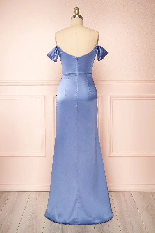 Evolet Blue Grey | Off-Shoulder Corset Maxi Dress