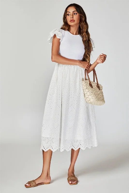 FS Collection Jersey Broderie Midi Dress In White