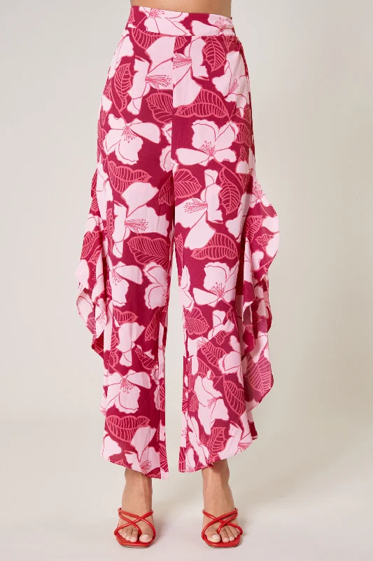 Ginger Berry Asymmetrical Ruffle Pants